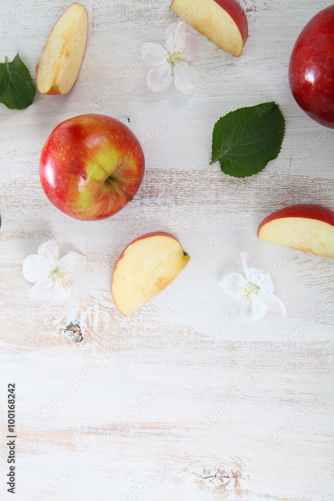 Apples on a  wooden table