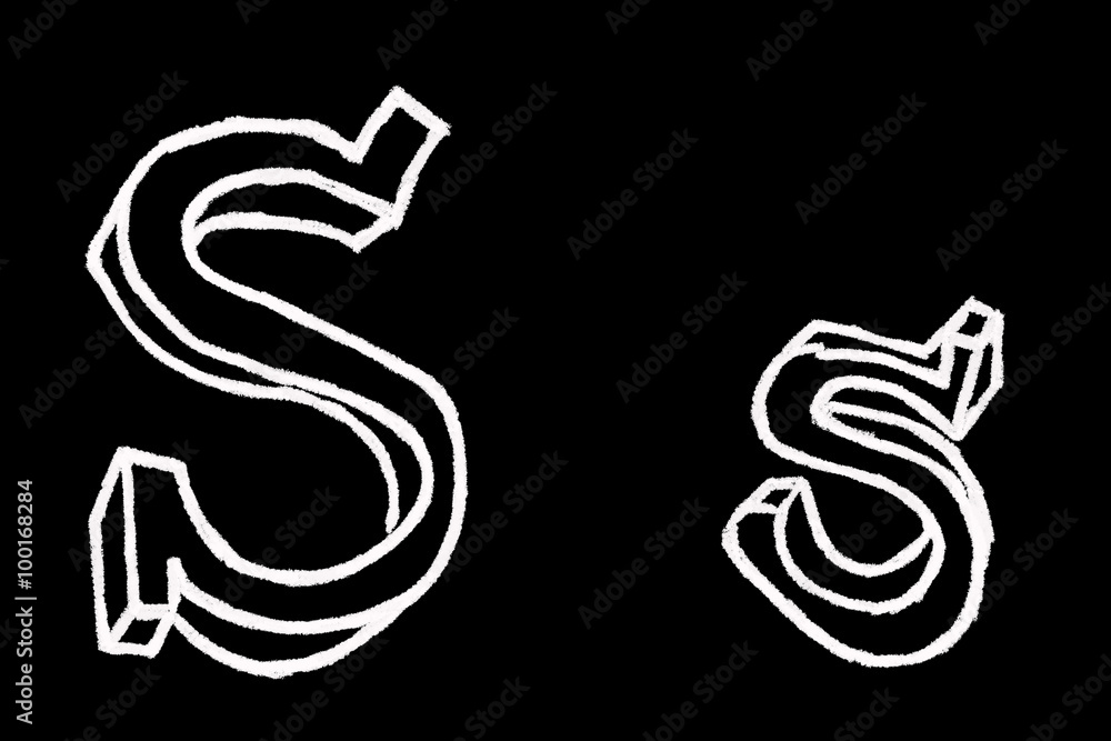 S - Chalc ABC letters over black background S - Chalc ABC letters over black background