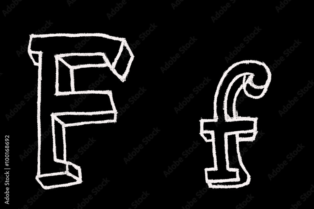 F - Chalc ABC letters over black background F - Chalc ABC letters over black background