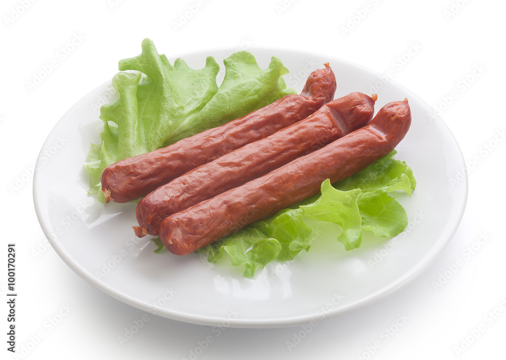 Smoked sausages with lettuce (Jagdwurst)