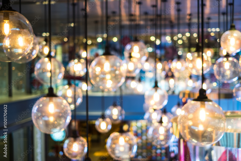 Abstract blur of lamp and light bulbs decoration for background Abstract blur of lamp and light bulbs decoration for background