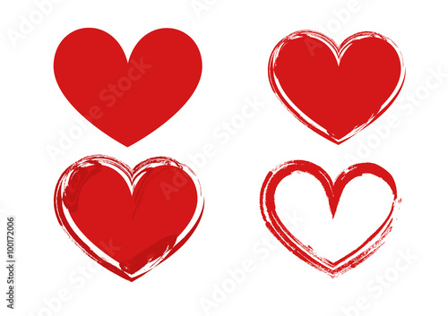 Red hearts shape with different drawing style isolate on white background