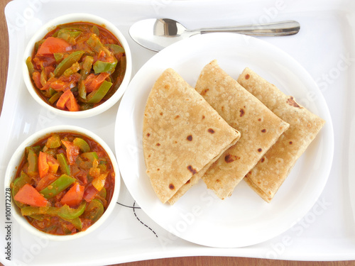 Indian food chapati or Indian flat bread is made from wheat flour dough and is a traditional and popular cuisine.