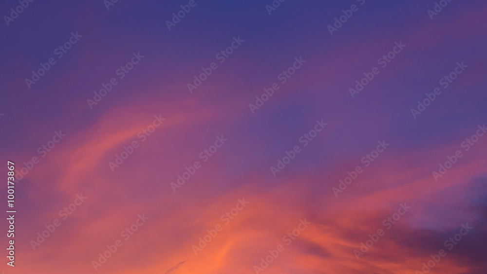 colorful sunset sky with orange cloud, twilight sky background