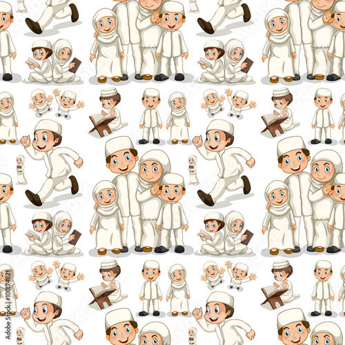 Seamless muslim family in white costume