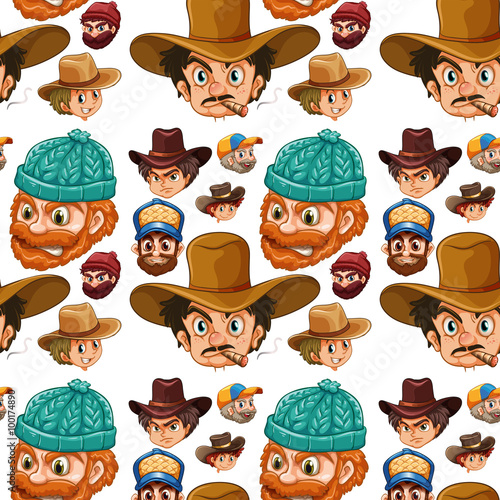 Seamless head of cowboys and lumberjacks