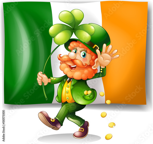 Leprechaun and Irish flag