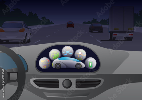 car cockpit and car control panel interface, vector illustration