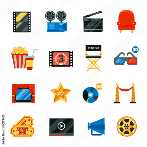 Flat Cinema Decorative Icons Set