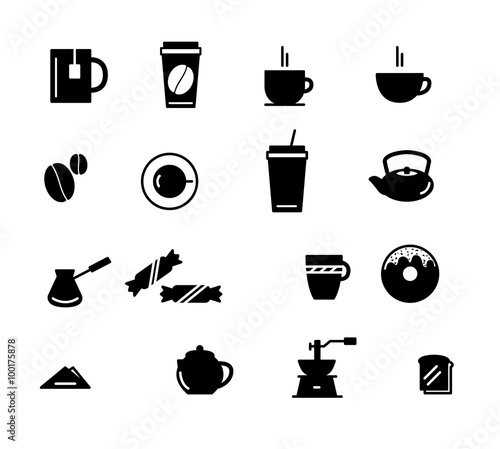 Drinks and beverages icon set. Coffee tea, breakfast. Vector illustration