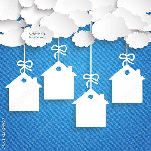 Paper Clouds Striped Blue Sky Home Stickers