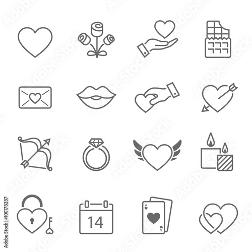 Valentines outline stroke icons vector illustration