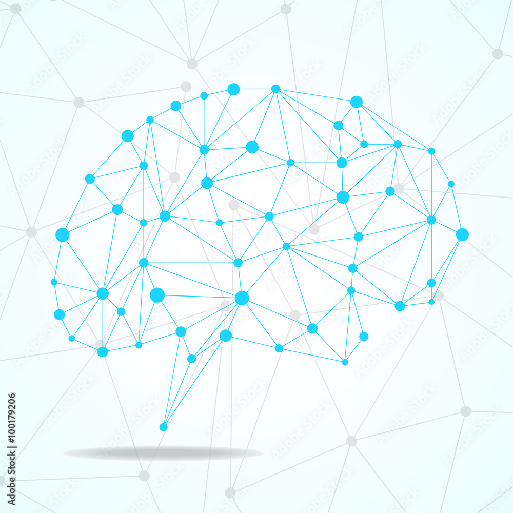 Abstract geometric brain with triangular polygons, network Abstract geometric brain with triangular polygons, network