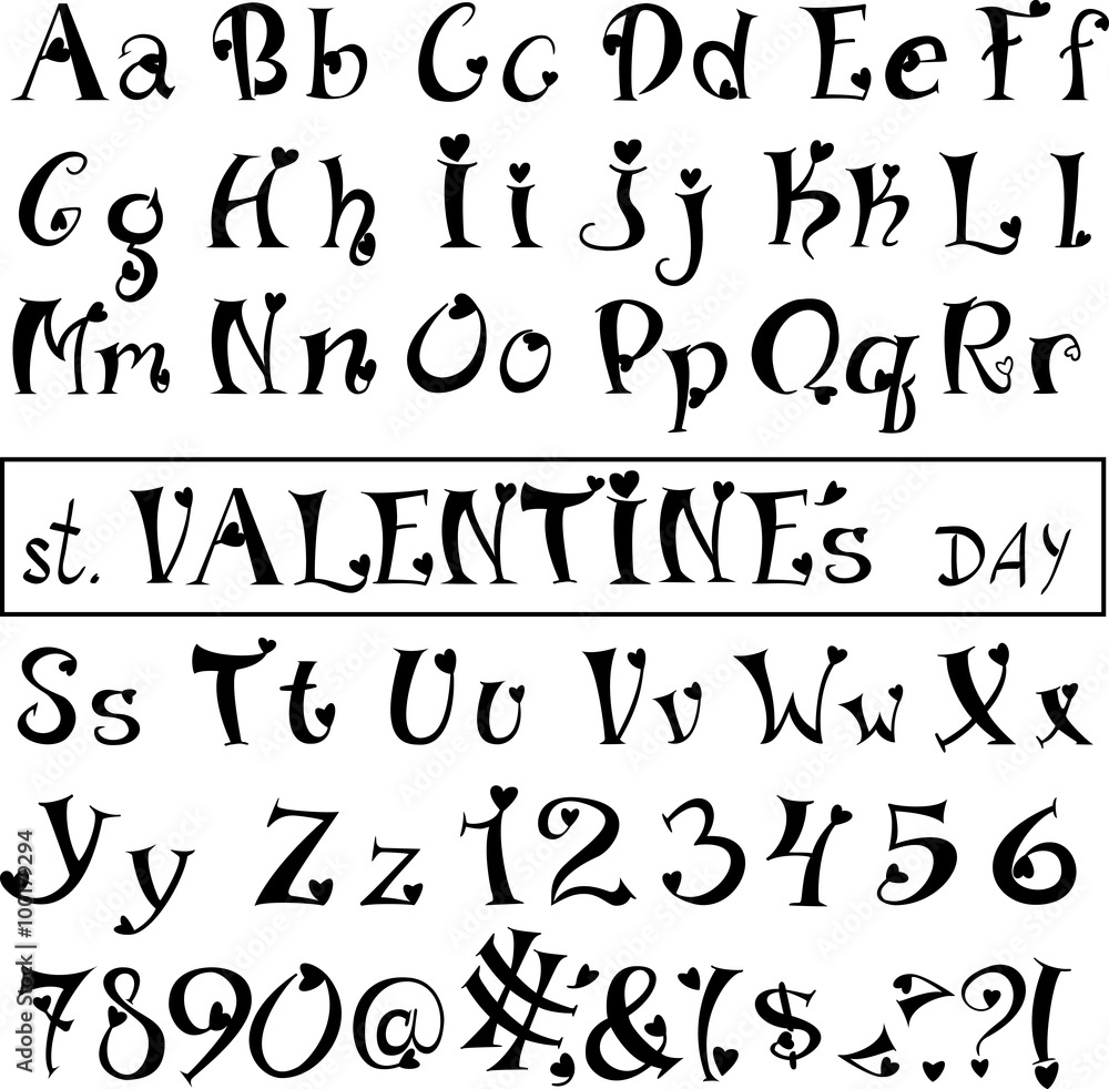 Font of hearts. Isolated on white background. Font of hearts. Isolated on white background.