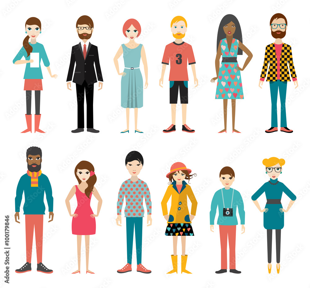 Collection of flat people figures. Vector.