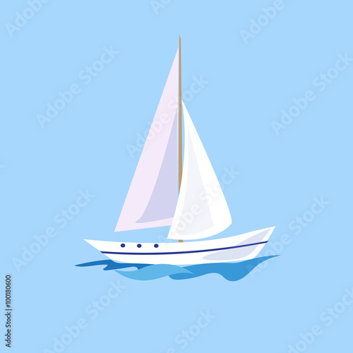 Yacht on the Water. Vector Illustration