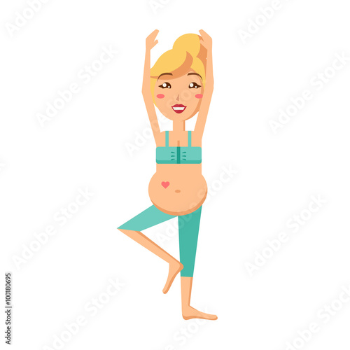 Pregnant Woman Doing Exercise. Vector Illustration