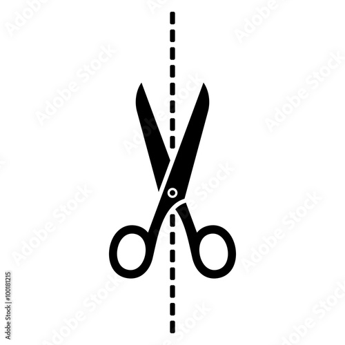 Scissors Icon with Cut Line on White Background. Vector