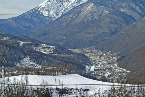 Russia - View of the ski resort "Rosa Khutor" in Sochi with a lift height