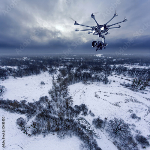 Aerial view in the winter landscape