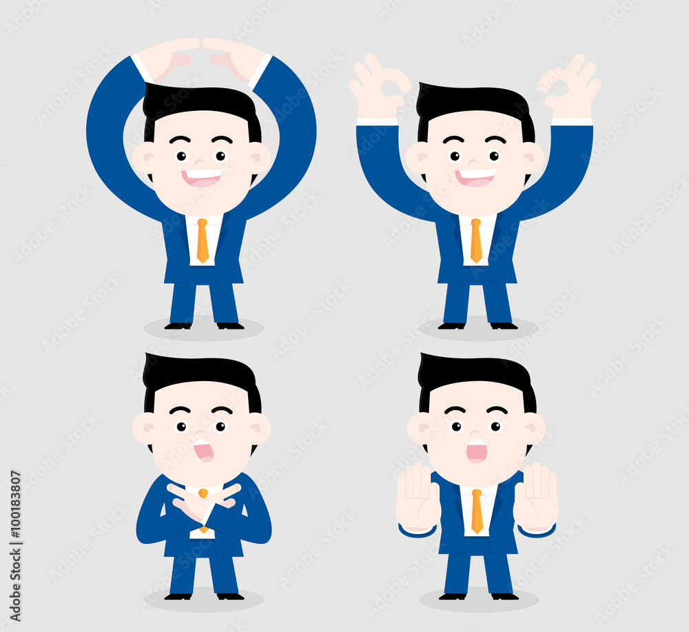 Accepting or refusing. / A businessman uses gestures to show accepting and refusing.