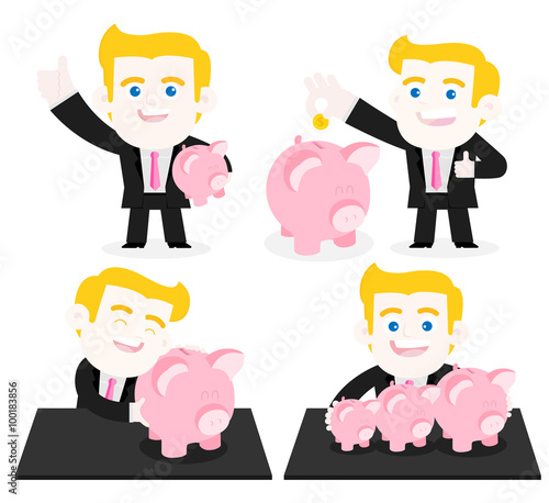 Businessman with Piggy bank / A business man saves momey into a Piggy bank. photo