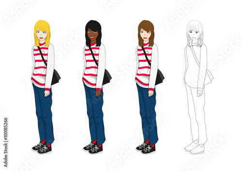 Woman Fashion with Red Stri...