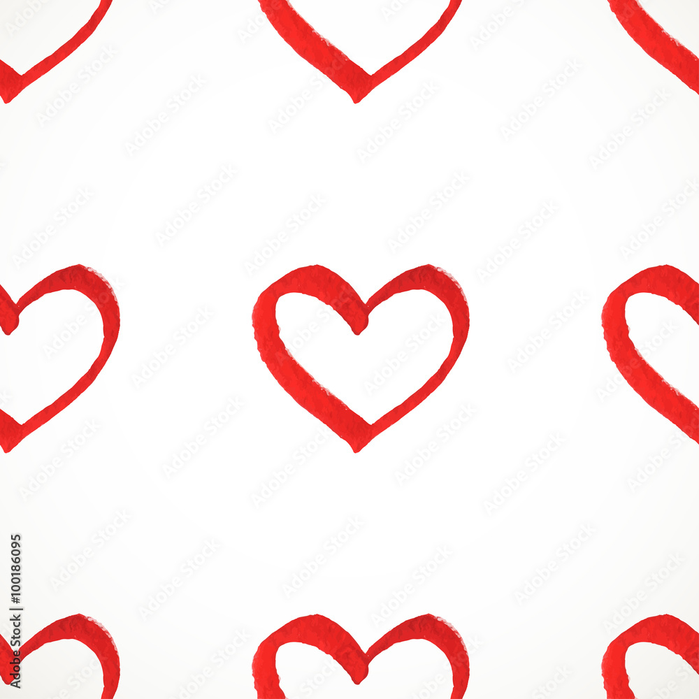 Seamless vector pattern of hand drawn watercolor paint red heart