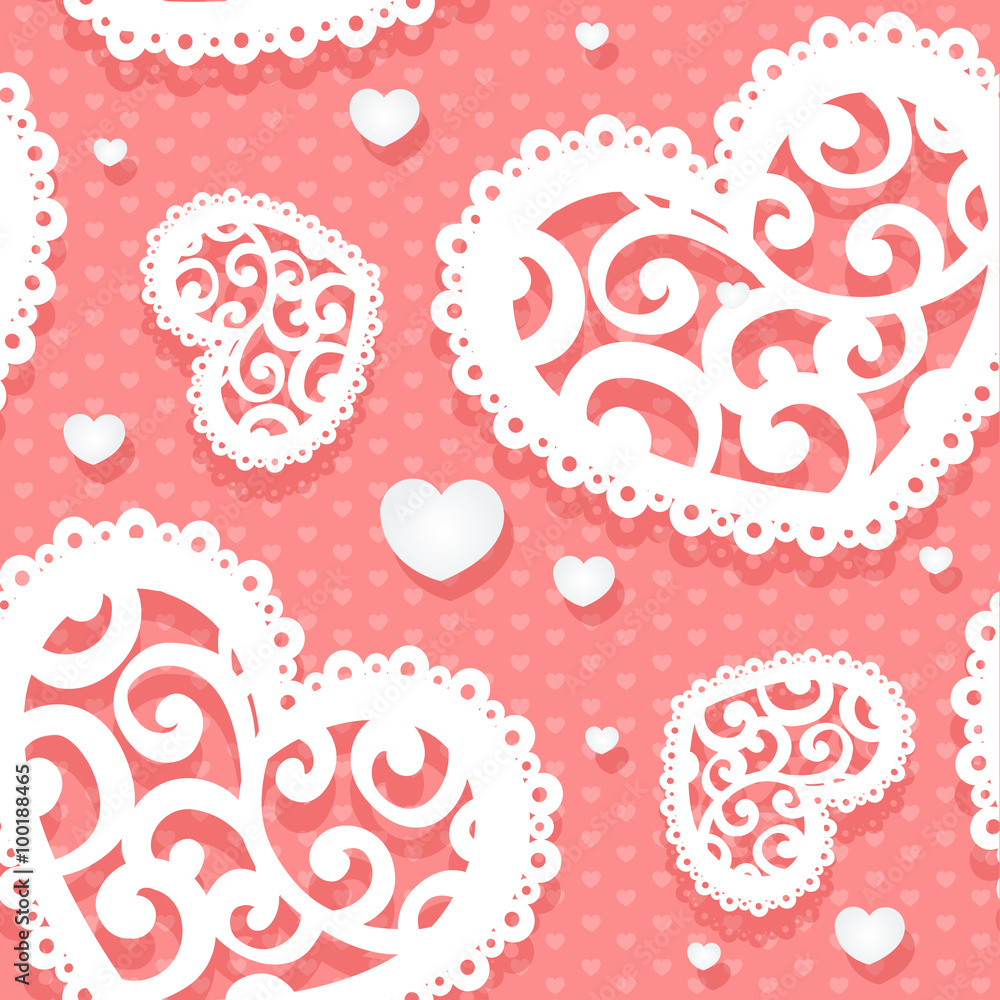 Seamless tenderly pattern of appliques of hearts Valentine