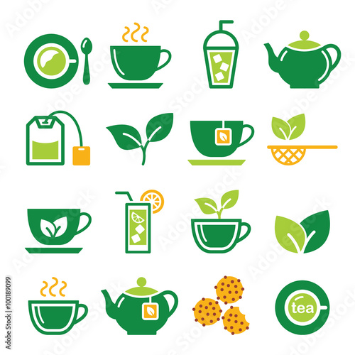 Green tea and ice tea vector icons set 