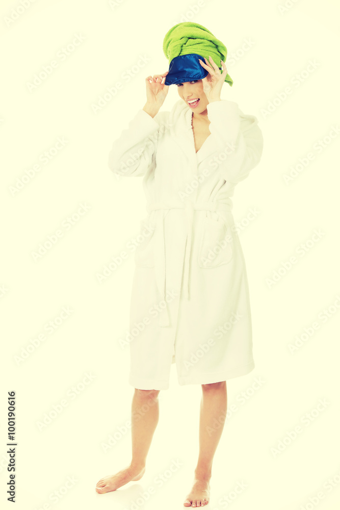 Woman with sleep bandage. Woman with sleep bandage.