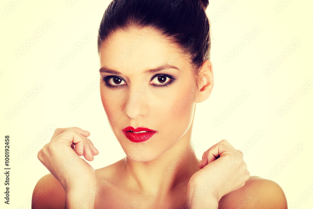 Beautiful topless woman with make up. Beautiful topless woman with make up.