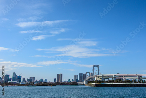 Blue sky above Rainbow bridge in Tokyo ,Japan.