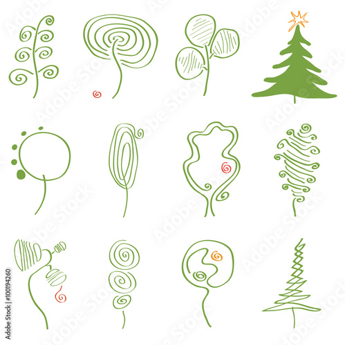 vector set of abstract trees/set of vector illustrations of trees of different abstract