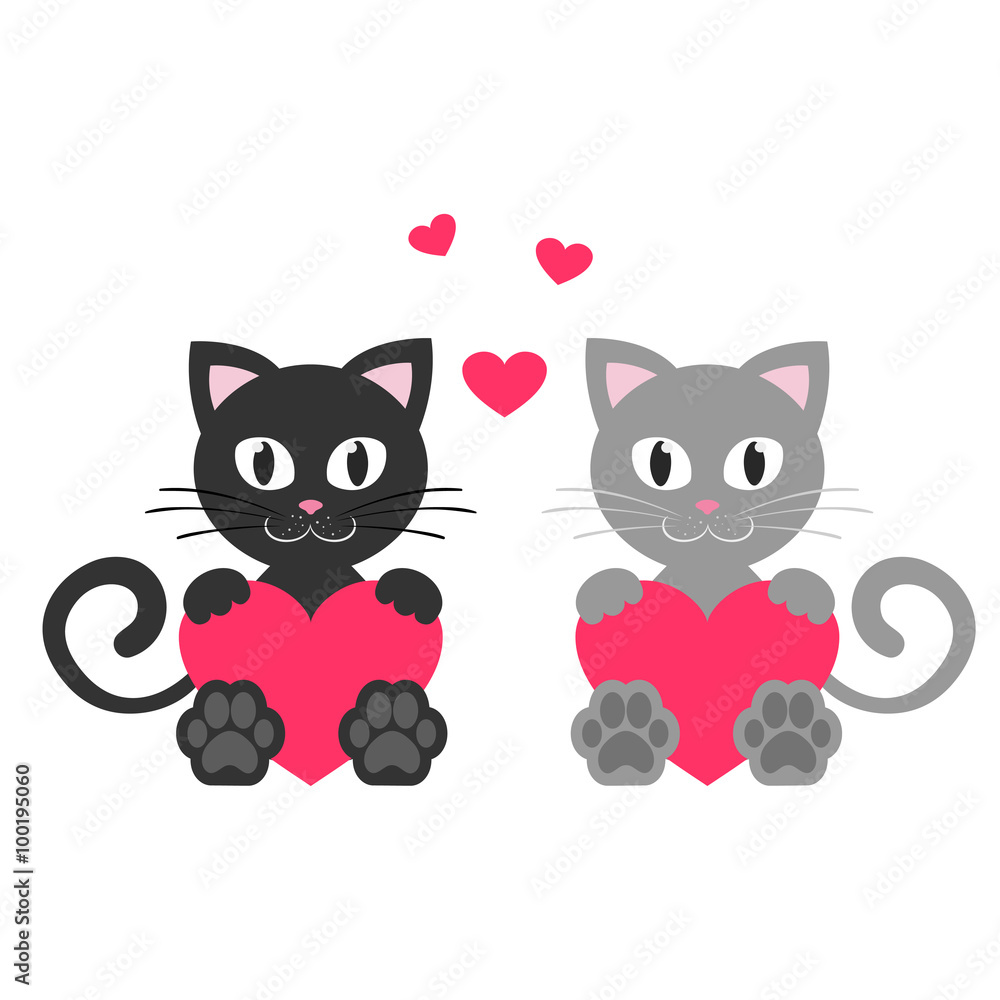cute kitty gray and black with heart