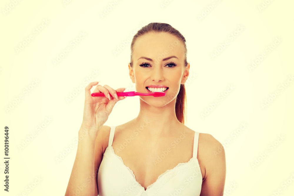 Beautiful woman with toothbrush. Beautiful woman with toothbrush.