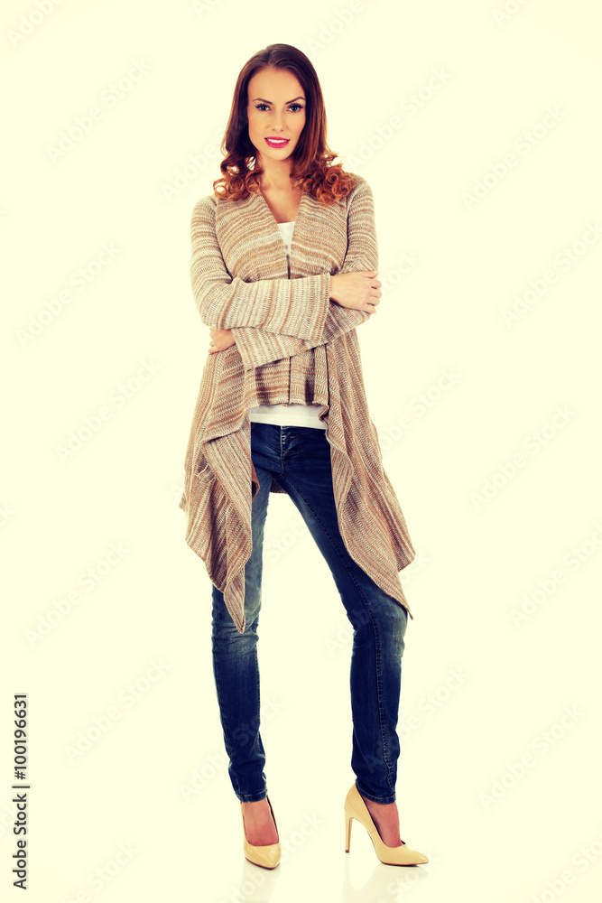 Happy casual woman standing. Happy casual woman standing.