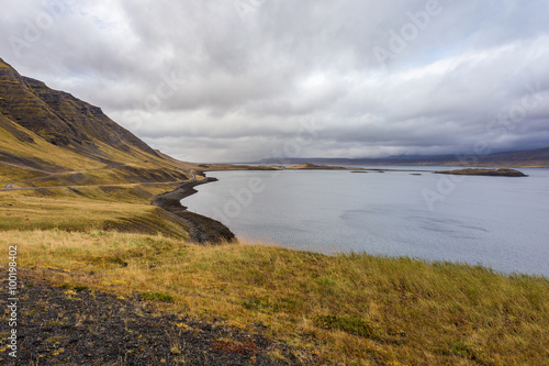 Icelandic coast in autumn, cloudy