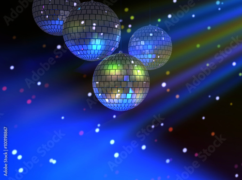 Disco party background with colorful light rays and bokeh circles . 3d illustration.