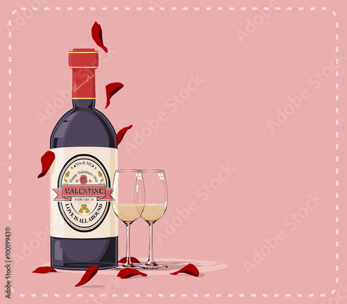 Valentine wine on pink background
