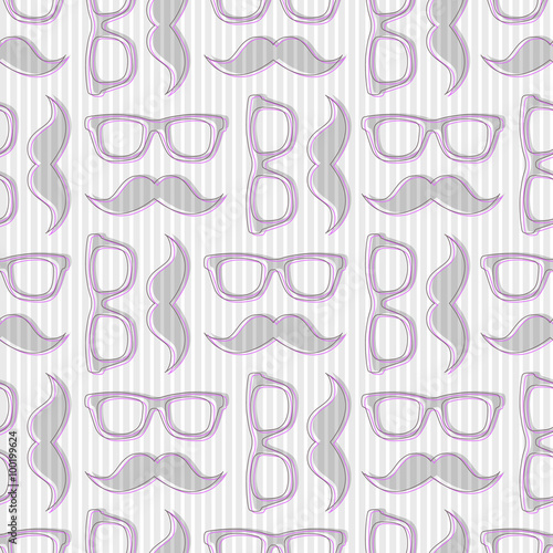 Vector hipster seamless pattern  illustration with glasses and m