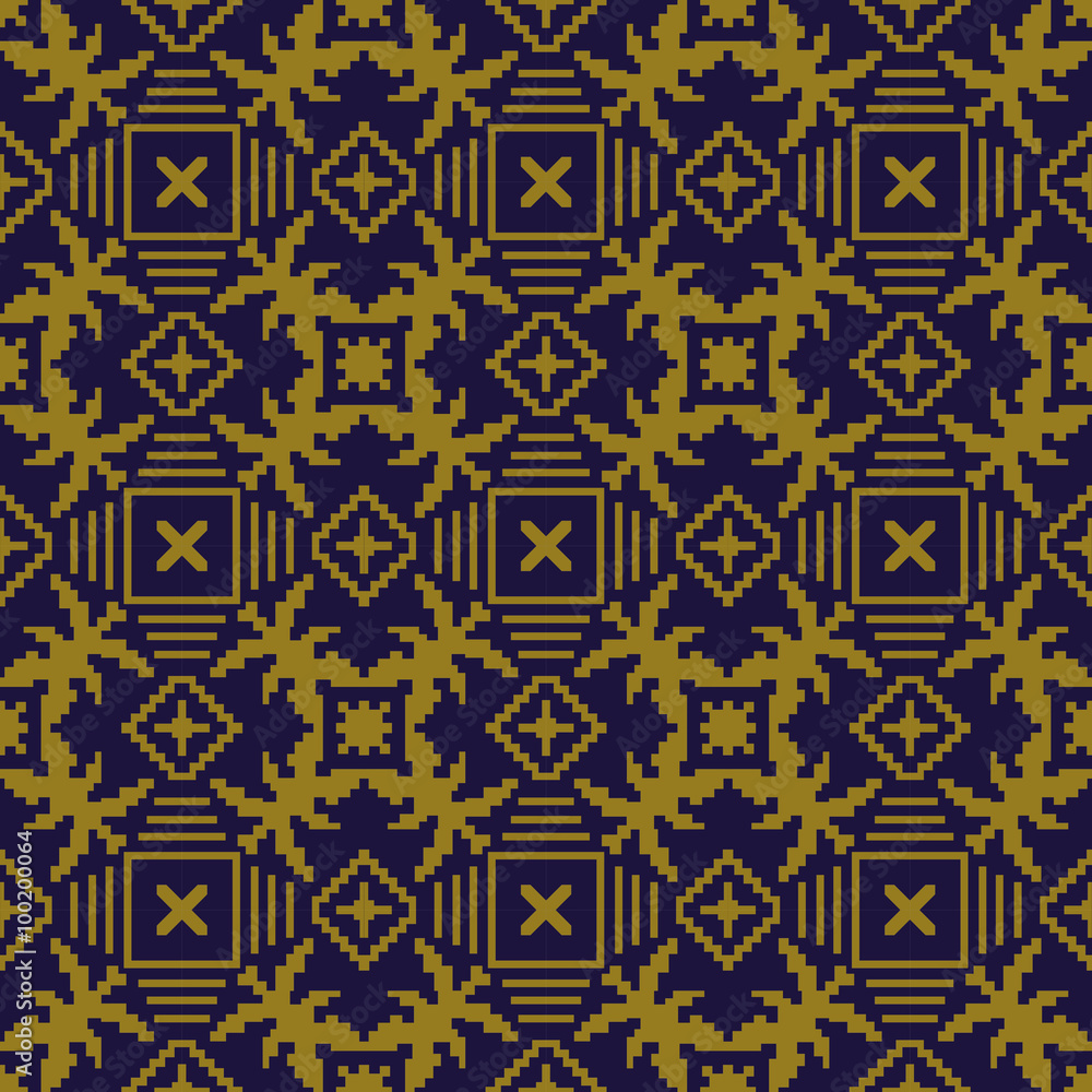 Elegant antique background image of mosaic square cross geometry pattern.
