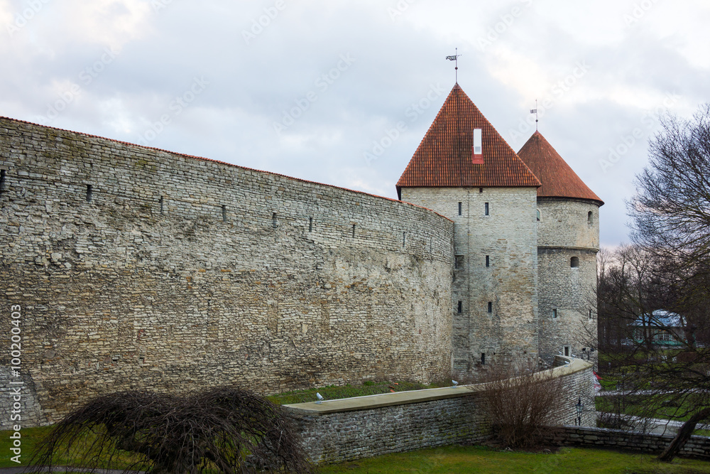 Medieval wall and tower in old Tallinn city