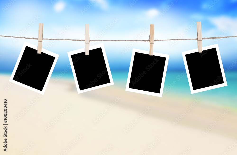 Photo frames hanging on a rope Photo frames hanging on a rope