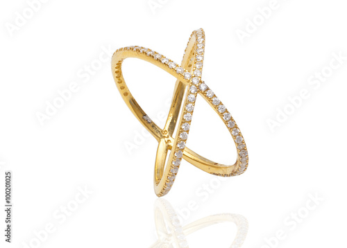 beautiful ring with diamonds isolated on white...
