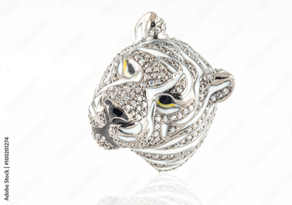 Naklejka premium beautiful ring with gems and enamel isolated on white