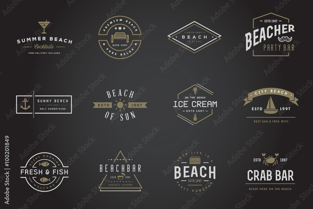 Fototapeta premium Set of Vector Beach Sea Bar Elements and Summer can be used as Logo or Icon in premium quality