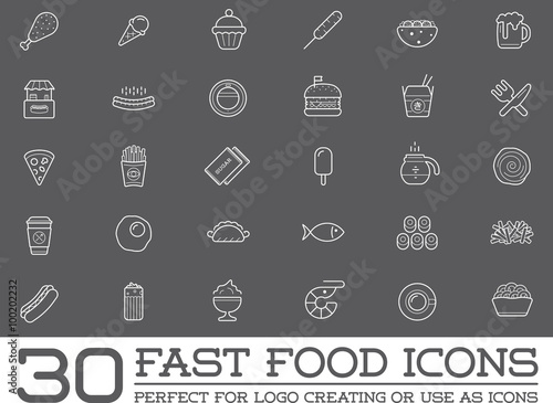 Set of Vector Fastfood Fast Food Elements Icons and Equipment as Illustration can be used as Logo or Icon in premium quality