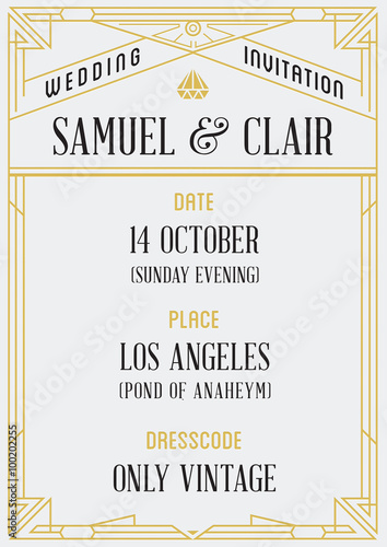 Gatsby Style Invitation in Art Deco or Nouveau Epoch 1920's Gangster Era Vector