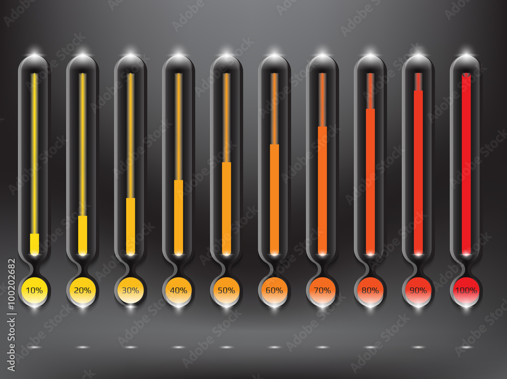 Progress indicator percentage set. Completion, charging, loading or ...